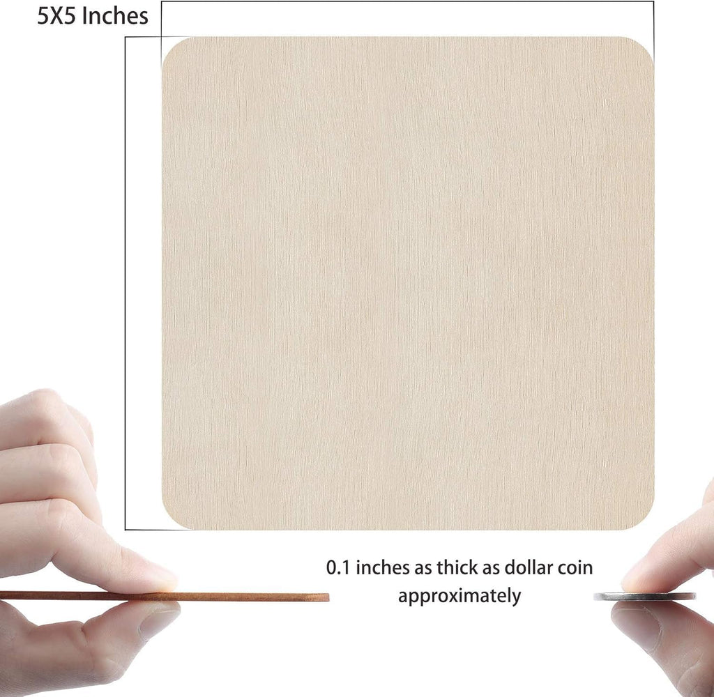 Unfinished Wood Pieces, 50Pcs 6 X 6 Inch Blank Natural Wood Square Wooden Cutouts Board for DIY Crafts Painting, Scrabble Tiles, Coasters, Decoration